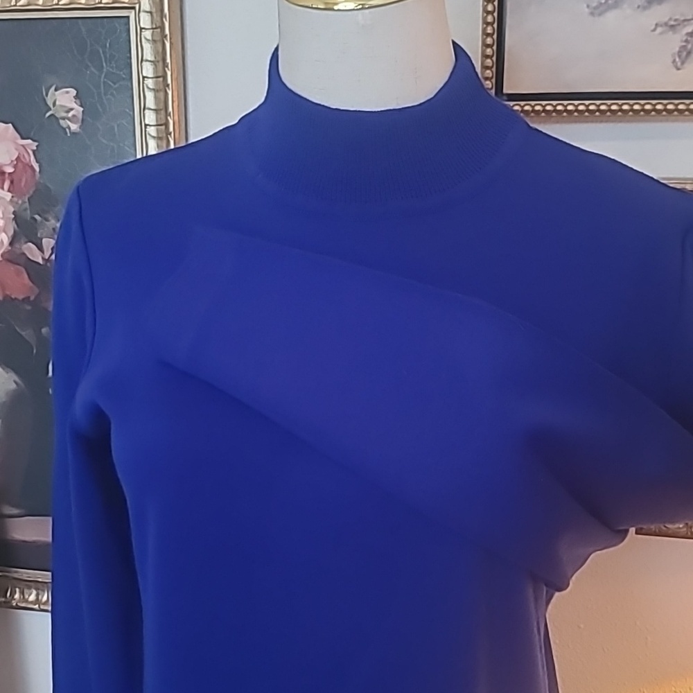 Nina Leonard Cobalt Blue Long-Sleeve Mock Neck Dress - Picture 5 of 10